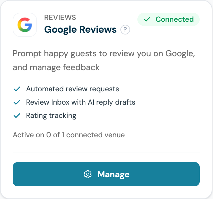 CaptiFi Integrations page Google Reviews card
