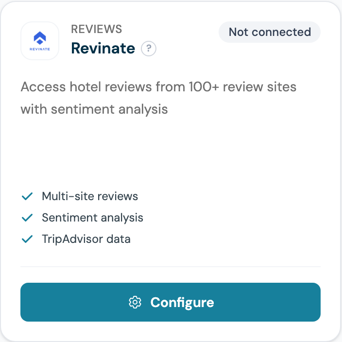 CaptiFi Integrations page Revinate card showing Connected